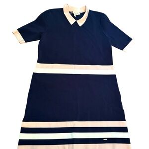 TED BAKER NWOT Navy and Cream pink stripe dress